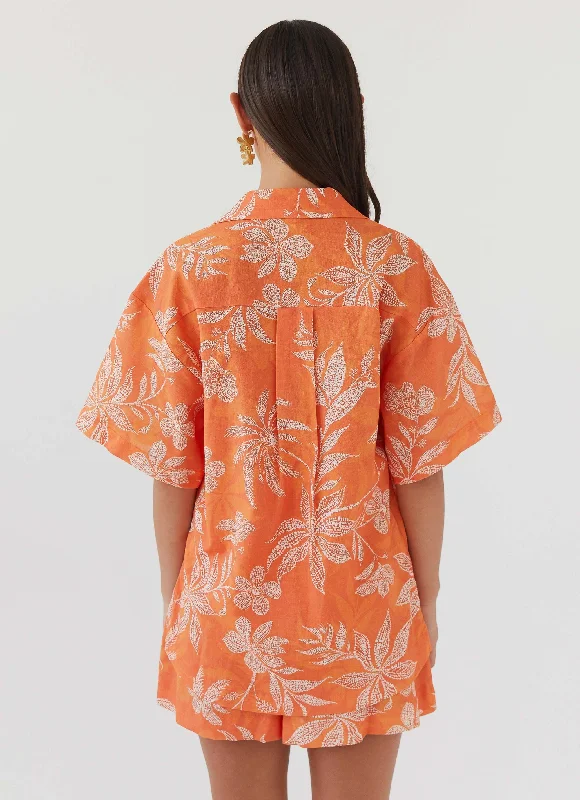 Sweet Relief Oversized Linen Shirt - Tropic Sunset