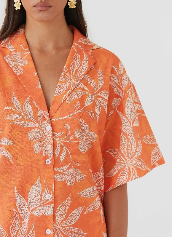 Sweet Relief Oversized Linen Shirt - Tropic Sunset