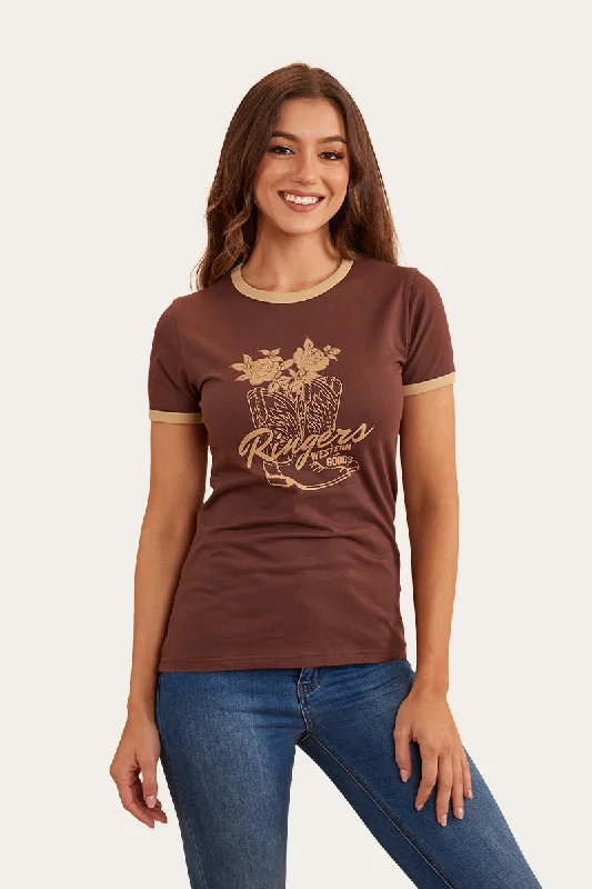 Tally Womens Ringer T-Shirt - Chocolate