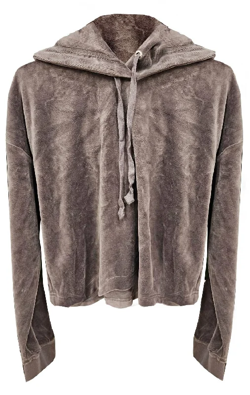 Top Hat Wildstyle Cropped Velour Hoodie In Gray