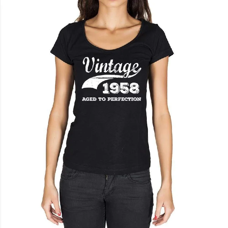 Vintage Aged to Perfection 1958, Black, Women's Short Sleeve Round Neck T-shirt, gift t-shirt 00345