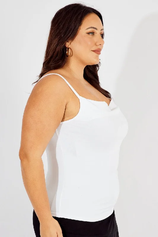 White Singlet Top Cowl Neck Supersoft