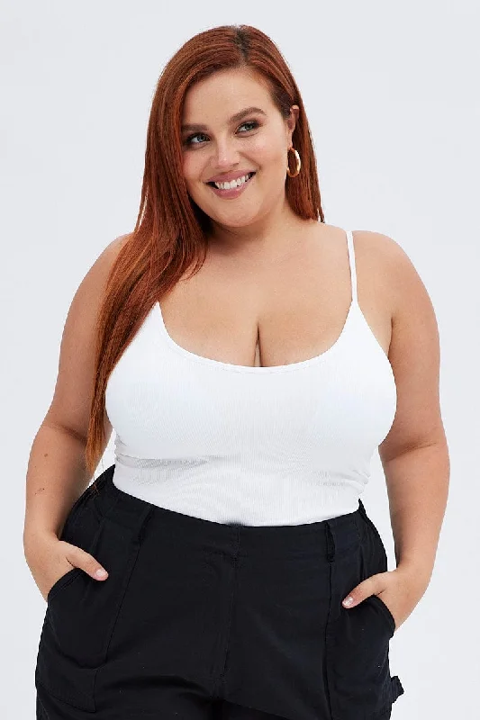 White Singlet Top Scoop Neck Seamless