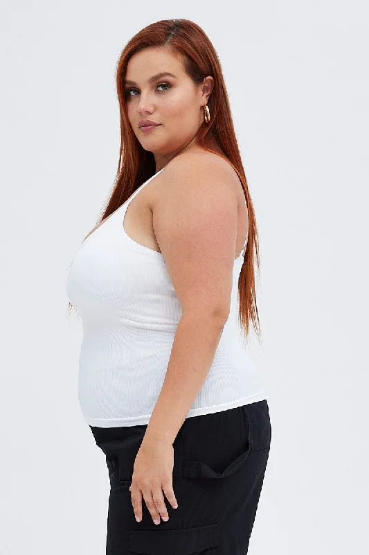 White Singlet Top Scoop Neck Seamless