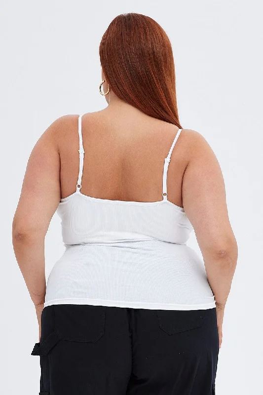 White Singlet Top Scoop Neck Seamless