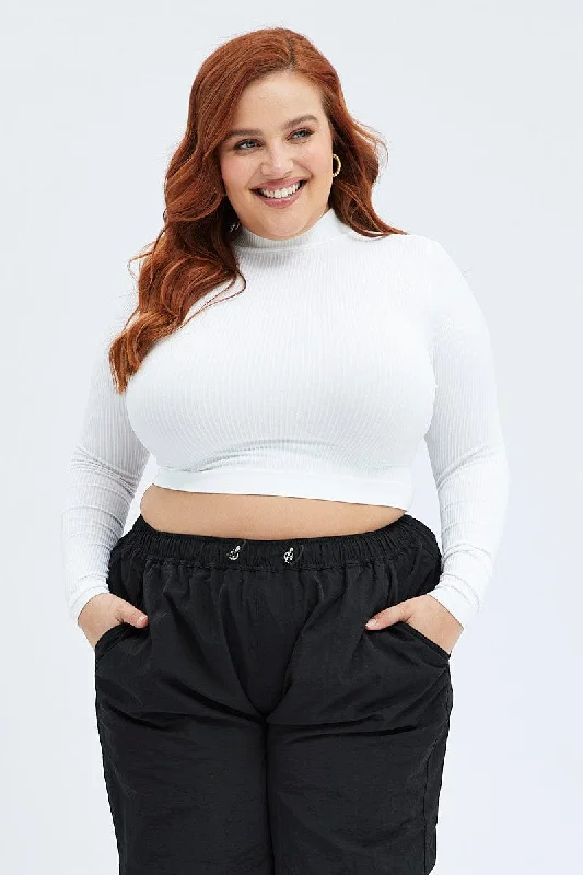 White Top Long Sleeve High Neck Seamless