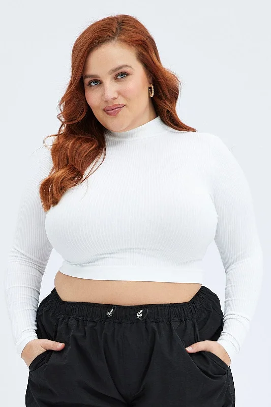 White Top Long Sleeve High Neck Seamless