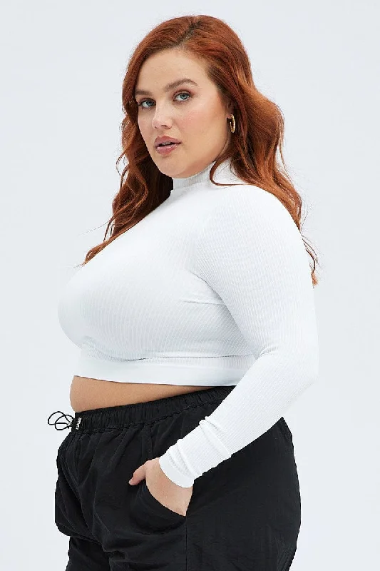 White Top Long Sleeve High Neck Seamless