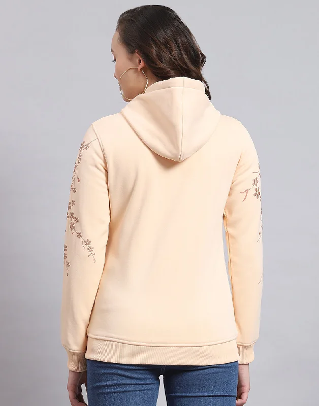 Women Beige Printed Hooded Full Sleeve Sweatshirt