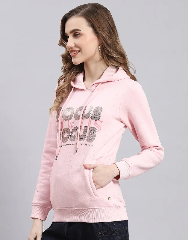 Women Pink Printed Hooded Full Sleeve Sweatshirt