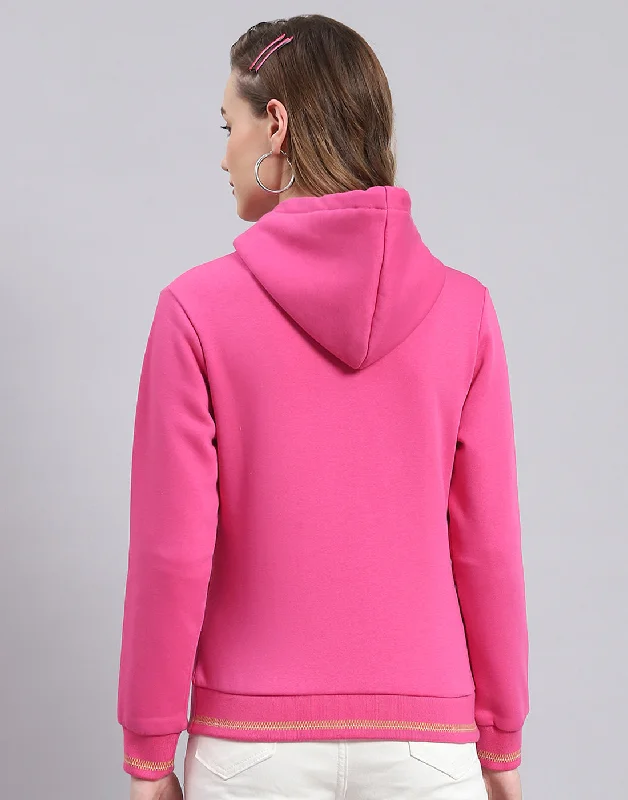 Women Pink Solid Hooded Full Sleeve Sweatshirt