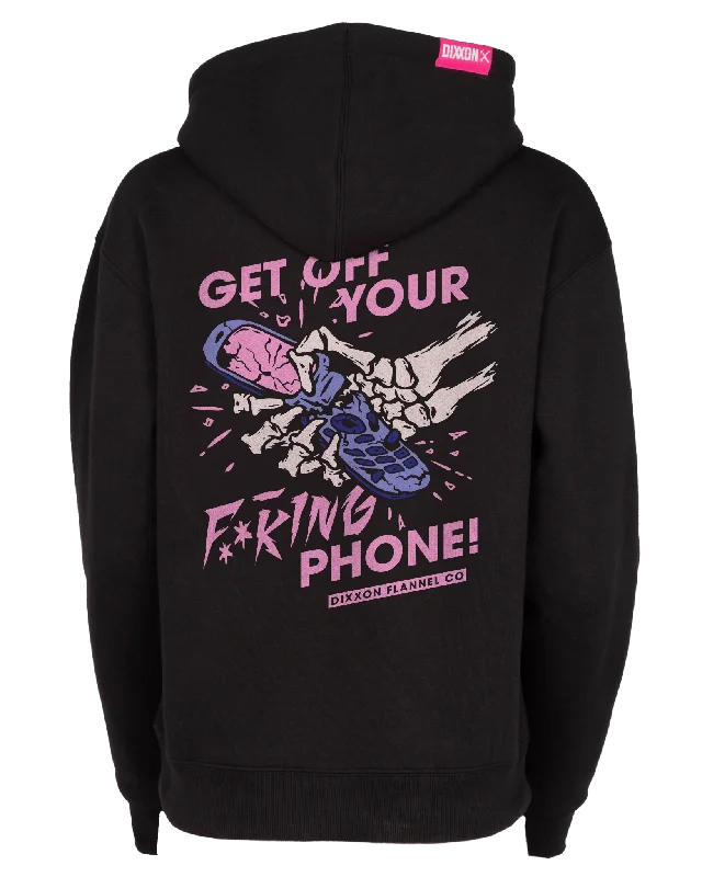 Women's Get Off Your Phone Pullover Hoodie - Black