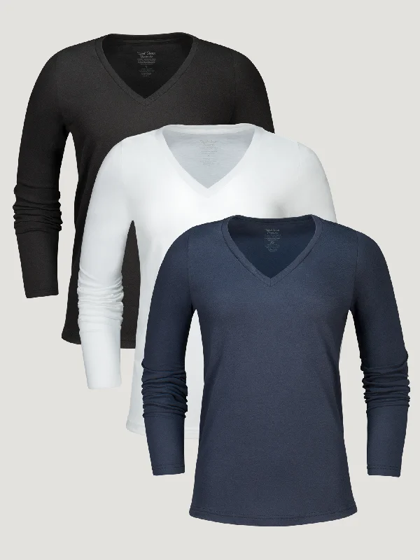 Women's Long Sleeve V-Neck Basic 3-Pack