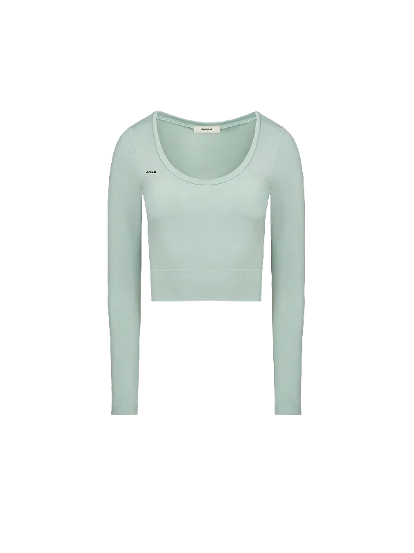 Women's Plant-Stretch Long Sleeve Cropped Top—Eucalyptus Blue