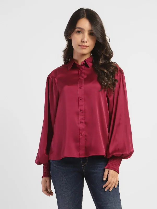 Women's Solid Spread Collar Shirt